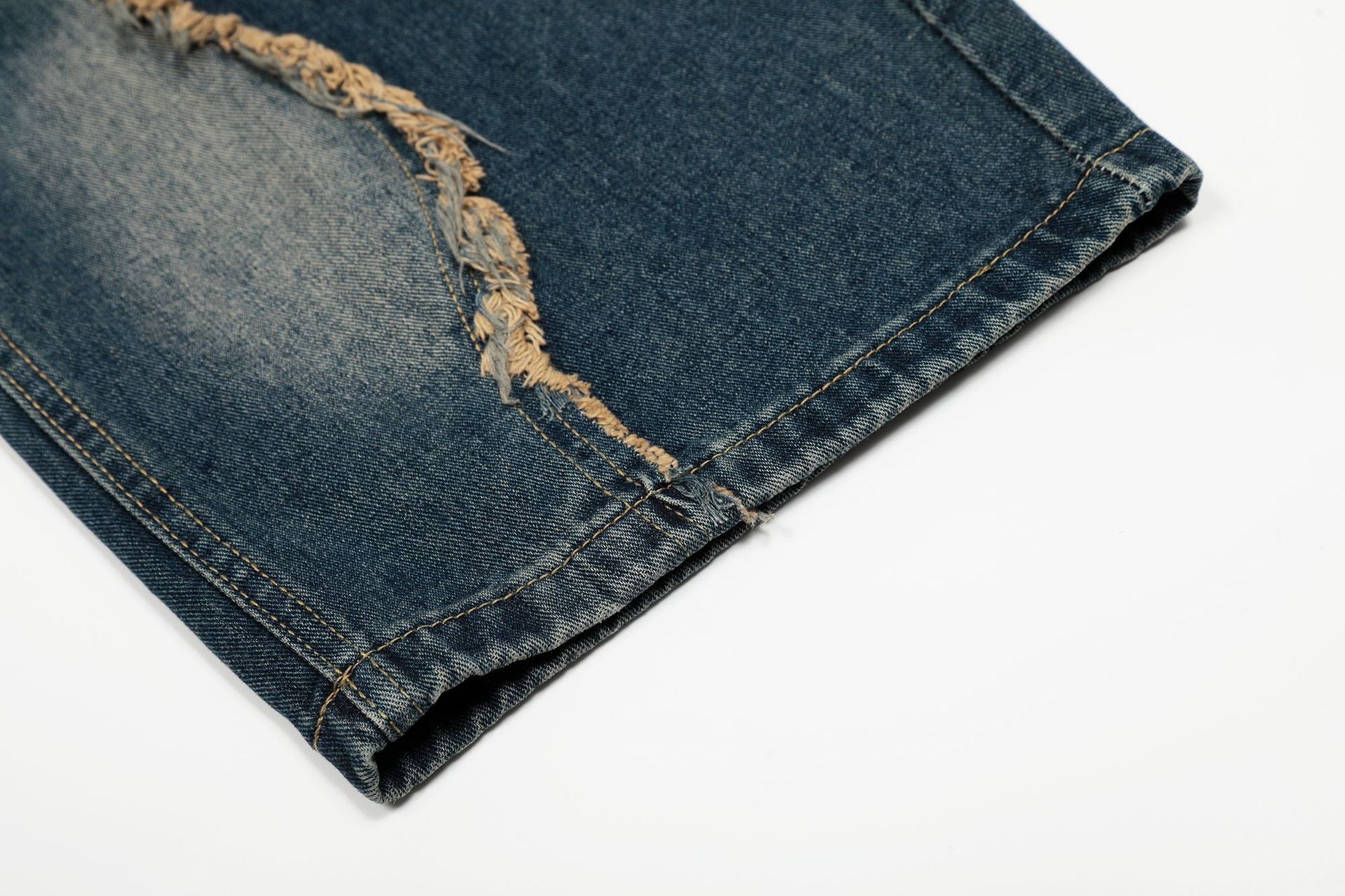 Baggy Jeans with Celestial Embroidery, Raw-Edge Seam & Wide Leg — Unisex Vintage