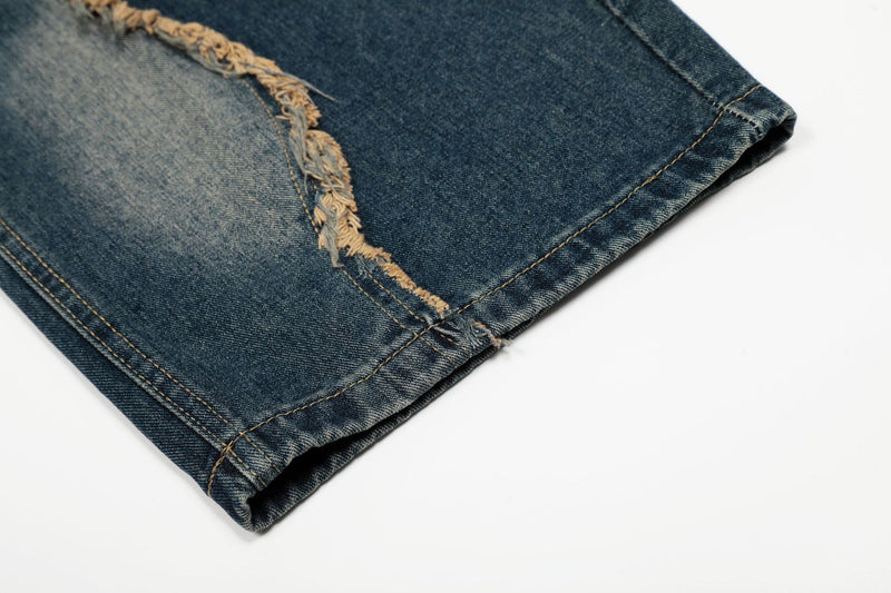 Baggy Jeans with Celestial Embroidery, Raw-Edge Seam & Wide Leg — Unisex Vintage