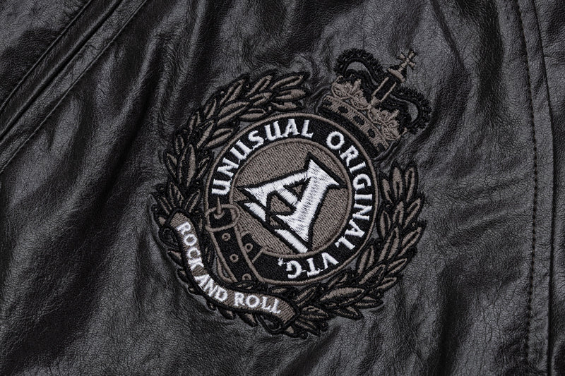 Blouson bomber en similicuir PU brodé – Style vintage racing et flight américain