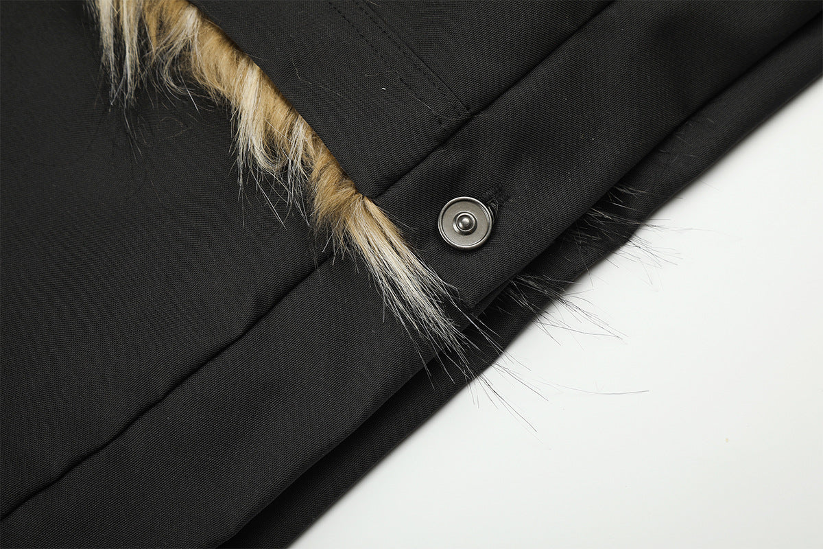 Faux Fur Trim Padded Jacket with Stand Collar & Button Front