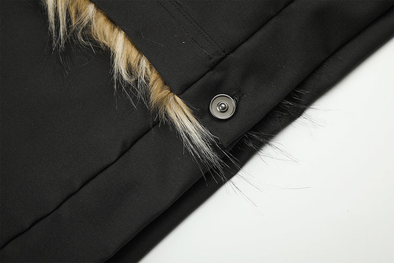 Faux Fur Trim Padded Jacket with Stand Collar & Button Front