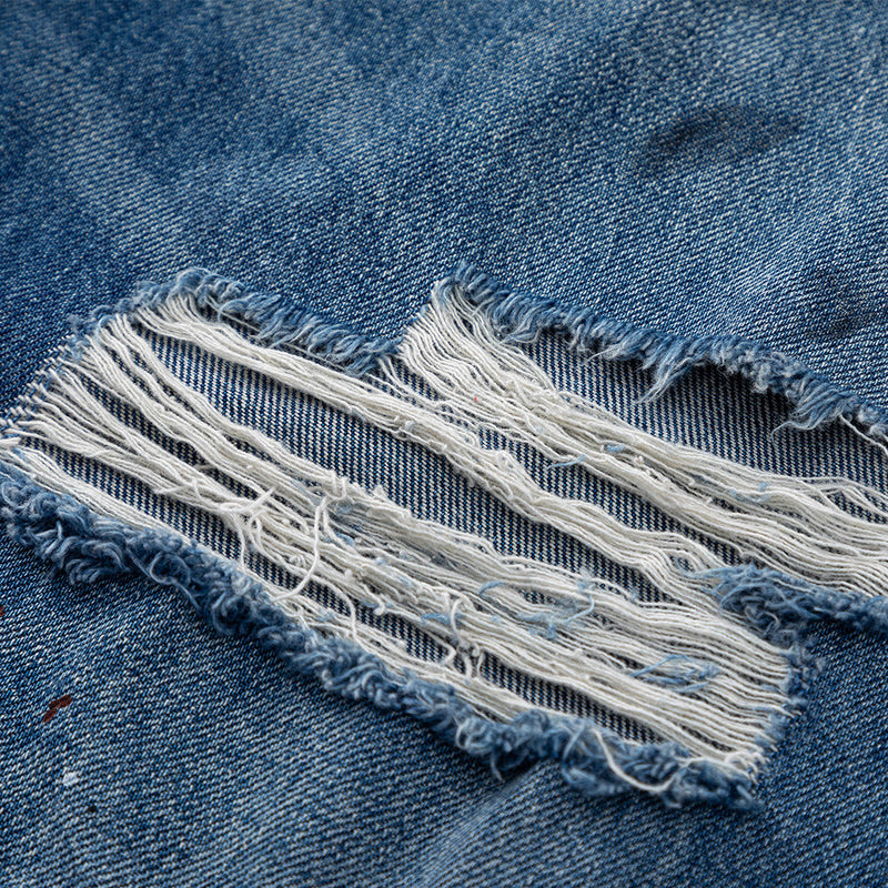 Wide-Leg Distressed Jeans with Paint Splatter & Ripped Knees – Vintage Punk