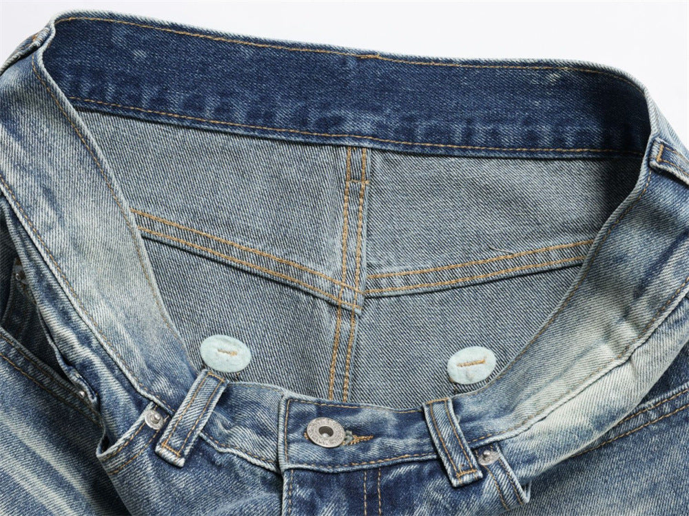 Men's Relaxed Fit Jeans Wide Leg Washed Vintage Blue Baggy Denim