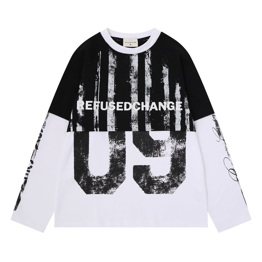 Camiseta de manga larga para hombre con efecto de dos piezas y bloques de color – REFUSED CHANGE 09 desgastado