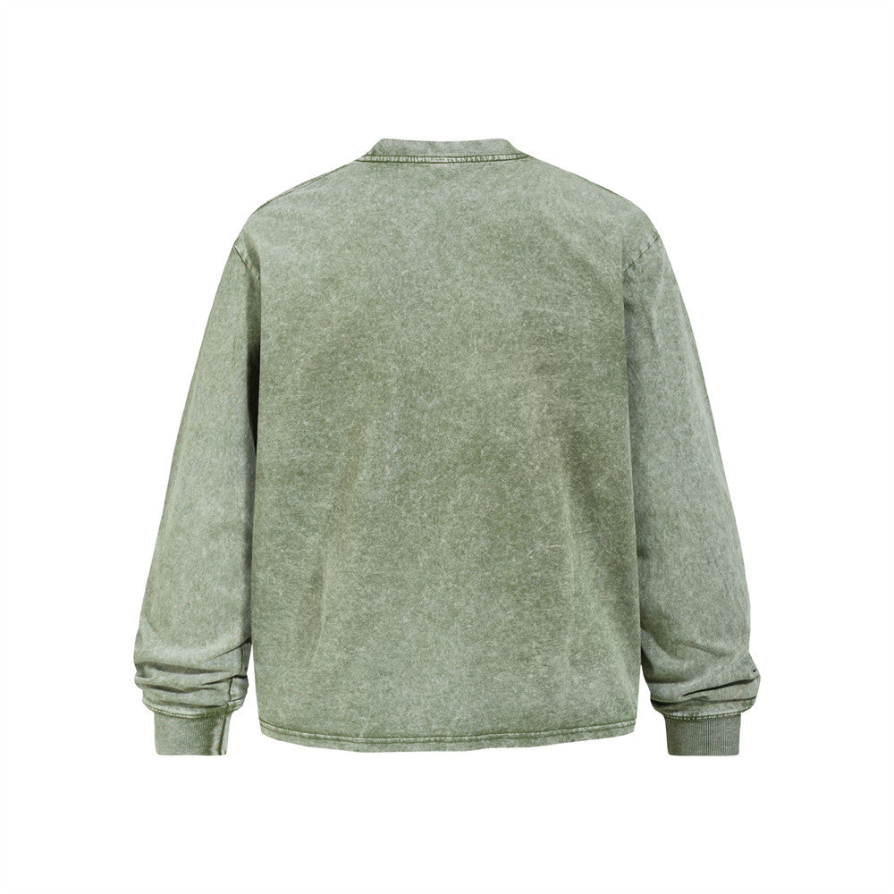 Men's Vintage Washed Long Sleeve Graphic Tee – Oversized Crew Neck Punk Street