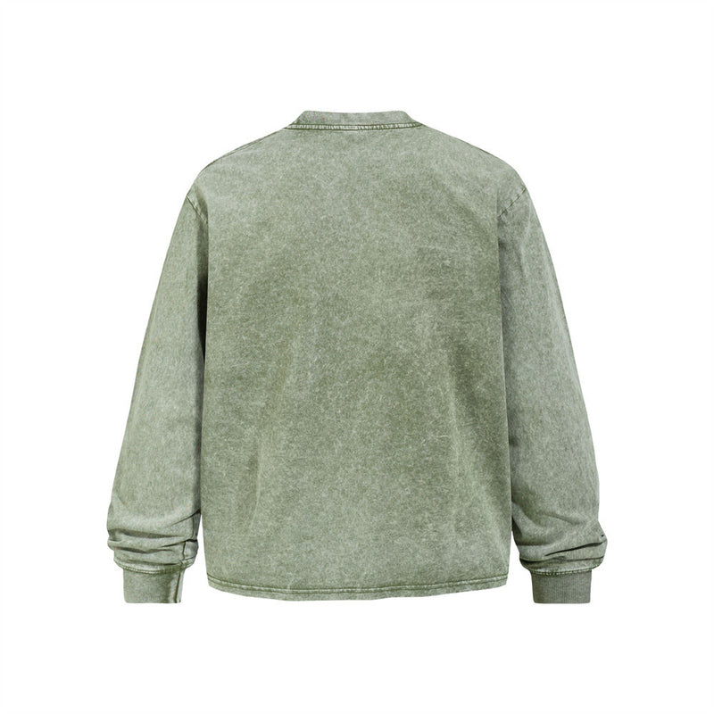 Men's Vintage Washed Long Sleeve Graphic Tee – Oversized Crew Neck Punk Street