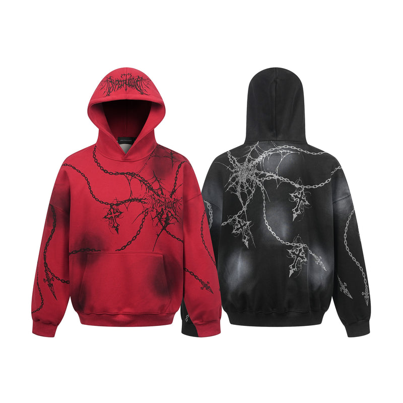 Sudadera oversize gruesa con estampado gótico de cadenas y cruces