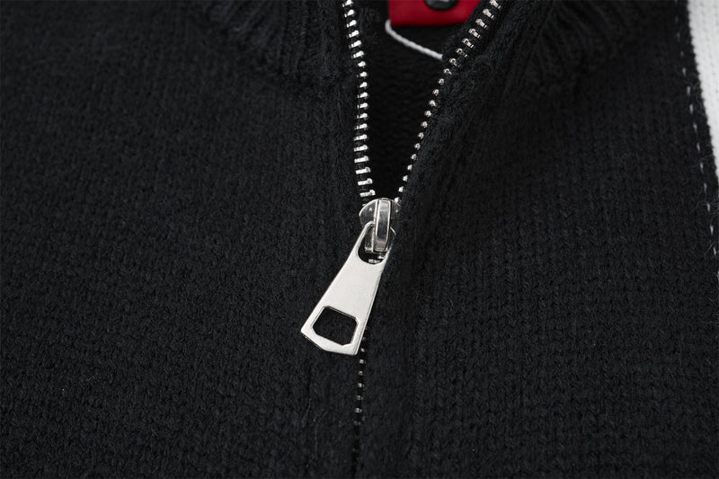 Knit Zip-Up Cardigan Jacket – Striped Turtleneck Designer Zip Up Jacket