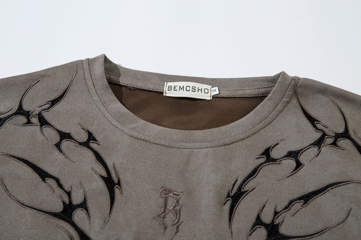 Tribal Thorn Graphic Acid Wash Oversized T-Shirt Men