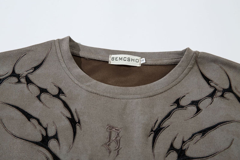 Tribal Thorn Graphic Acid Wash Oversized T-Shirt Men