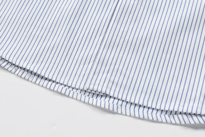 Men's Vertical Stripe Oversized Long-Sleeve Shirt with Embroidered Script