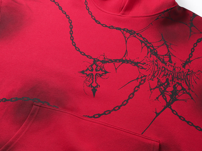 Sudadera oversize gruesa con estampado gótico de cadenas y cruces