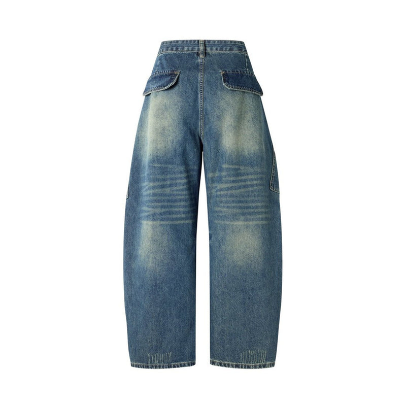 Baggy Wide-Leg Cargo Jeans – Men's Multi-Pocket Distressed Denim