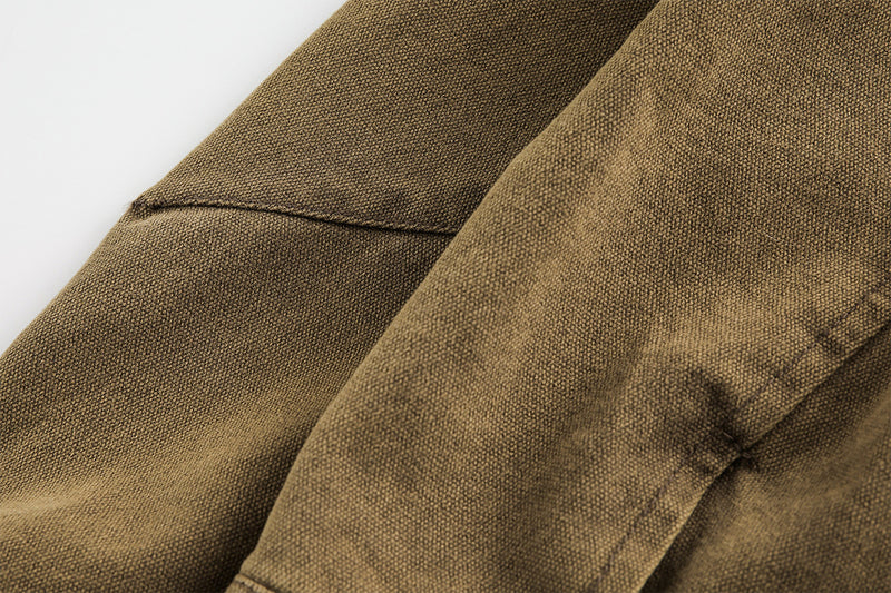Blouson bomber homme en toile canvas délavée avec grandes poches cargo et col à boucle