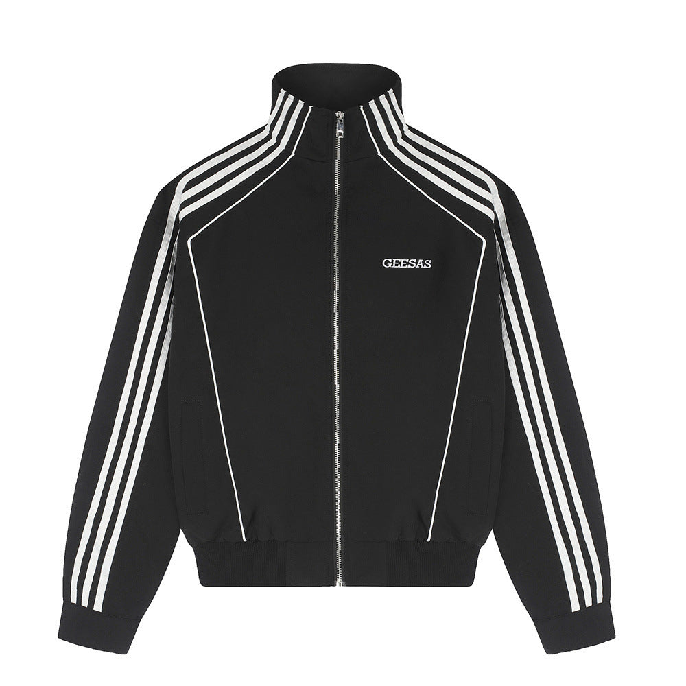 Veste de survêtement à col montant et trois bandes – Coupe décontractée homme zippée