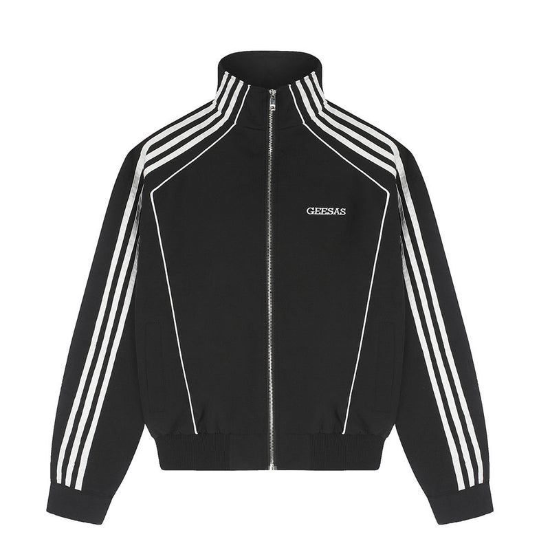 Veste de survêtement à col montant et trois bandes – Coupe décontractée homme zippée