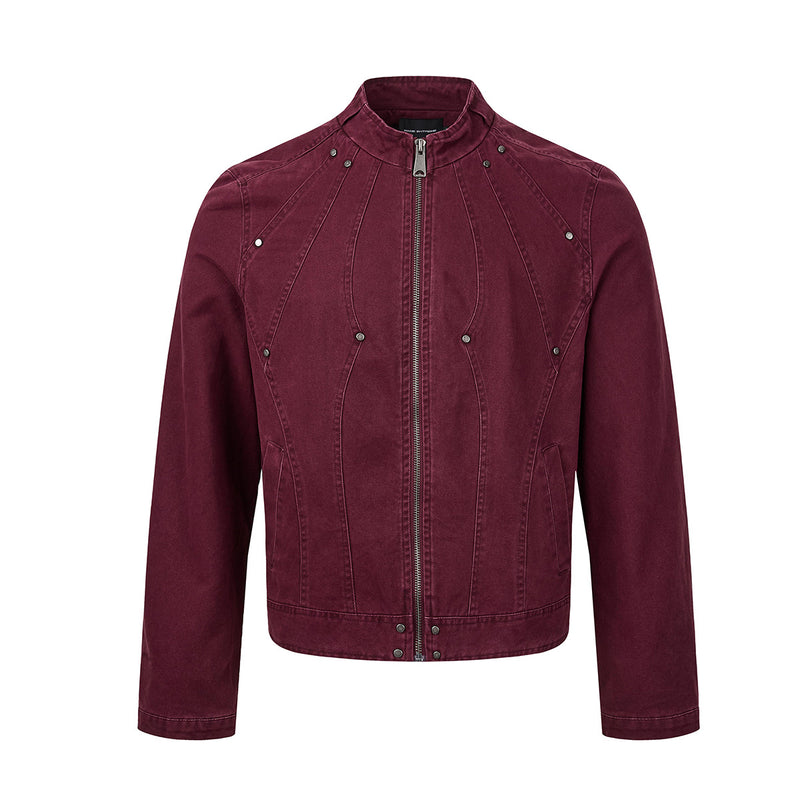 Washed Denim Moto Jacket – Studded Deconstructed Biker Style