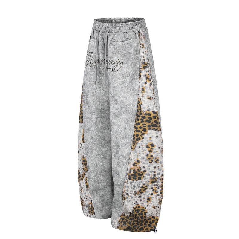 Tie-Dye Leopard Print Patchwork Wide-Leg Sweatpants