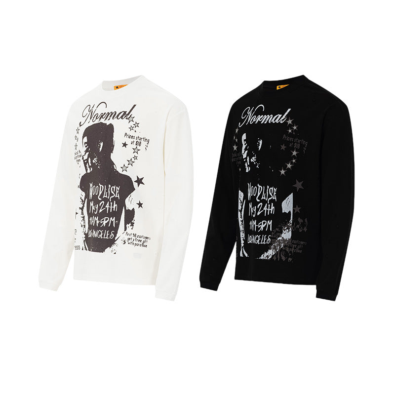Camiseta de Manga Larga y Cuello Redondo con Gráfico Normal Woodlise