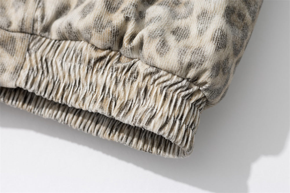 Leopard Print Hooded Bomber Jacket with Faux Fur Trim