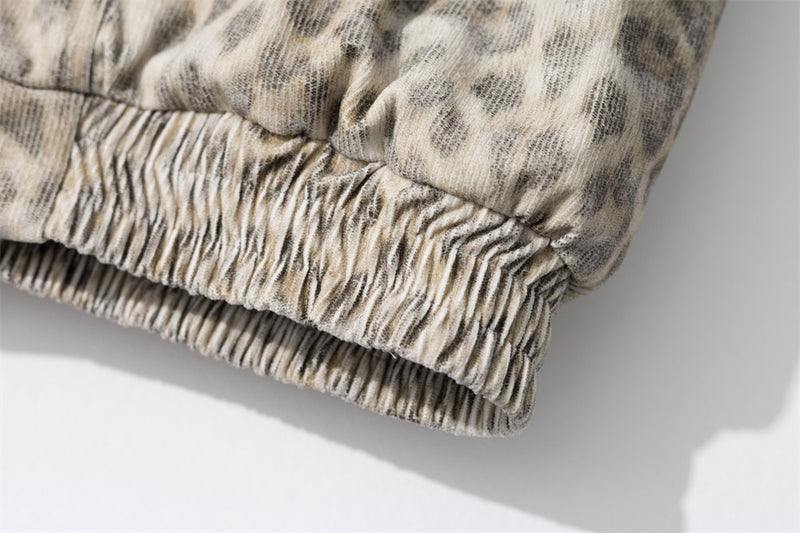 Leopard Print Hooded Bomber Jacket with Faux Fur Trim