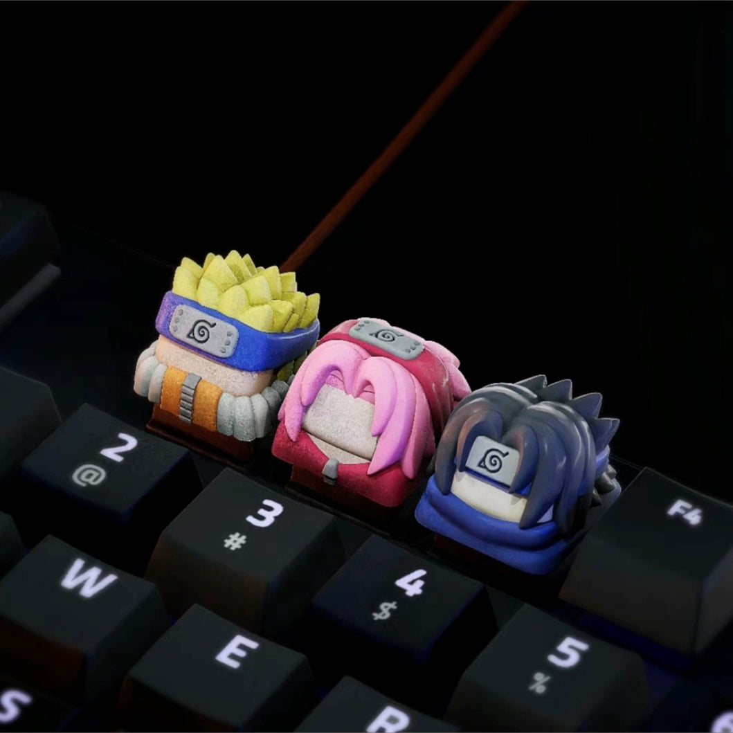 Naruto Keycaps Set – Naruto, Sakura, and Sasuke | Custom Mechanical Keyboard Keycaps