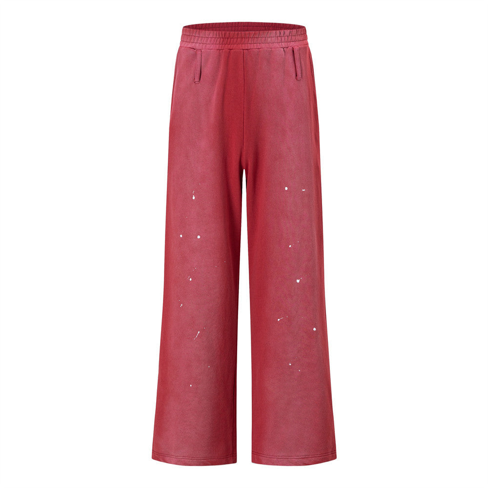 Paint Splatter Wide-Leg Sweatpants – Acid Wash Relaxed Fit Streetwear Pants