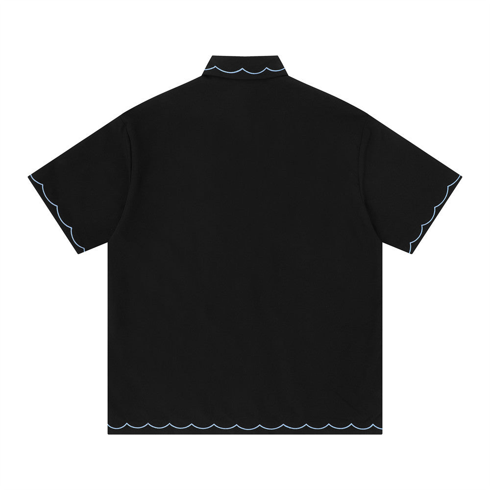 Abstract Greyhound Embroidered Short Sleeve Shirt – Oversized Casual Streetwear