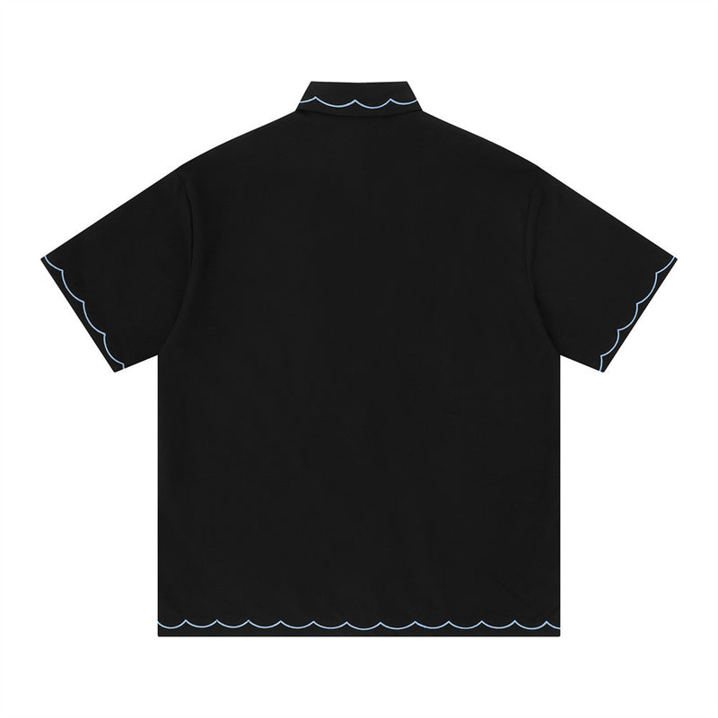 Abstract Greyhound Embroidered Short Sleeve Shirt – Oversized Casual Streetwear