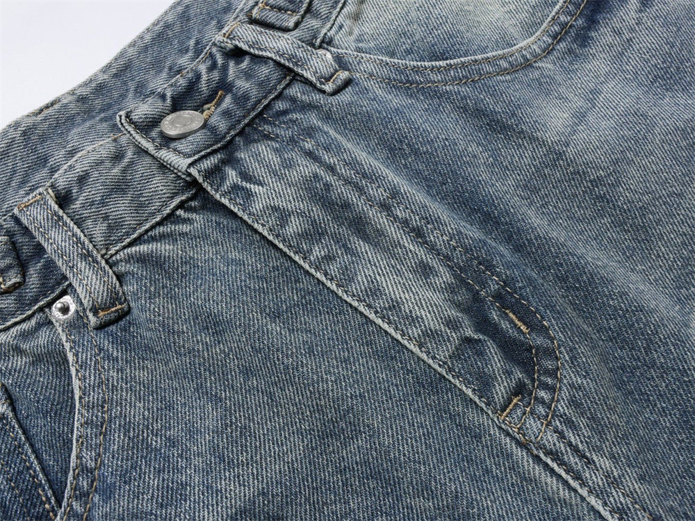 Men's Relaxed Fit Jeans with Floral Graffiti Print – Wide Leg Straight Denim