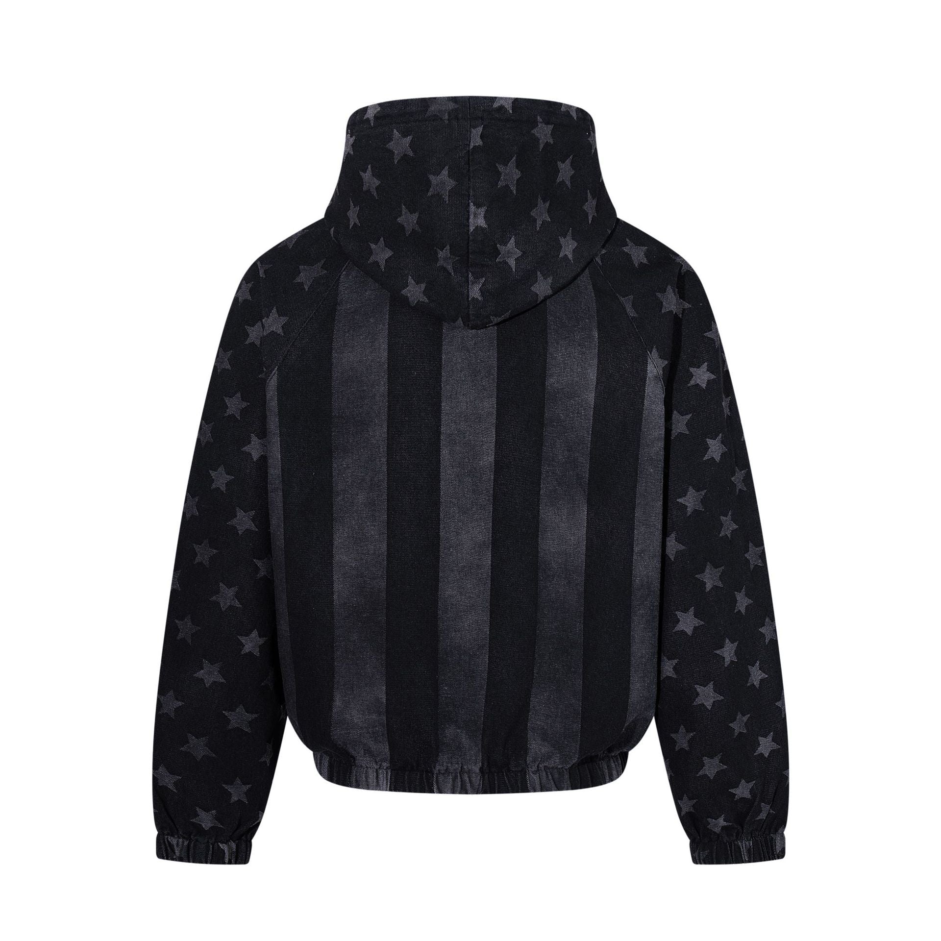 American Flag Denim Hoodie – Acid-Washed Vintage Stars & Stripes Pullover