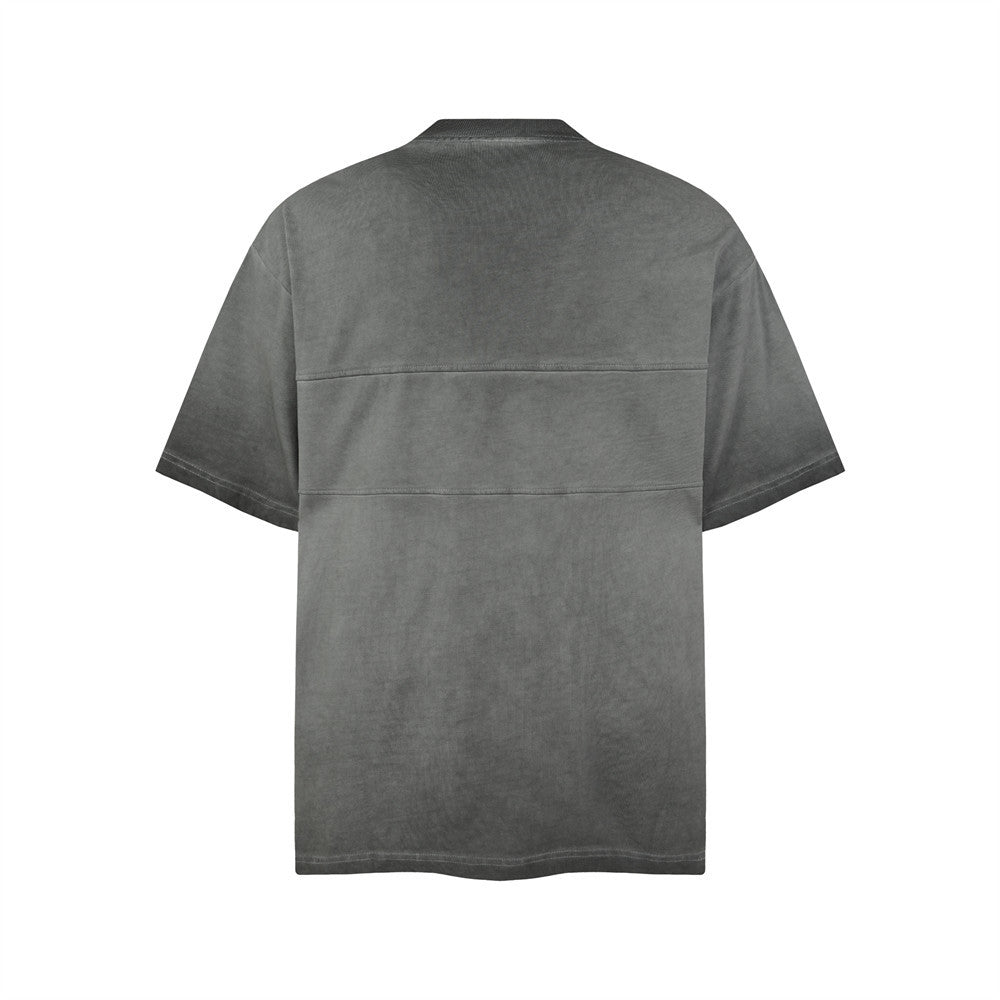 Acid Wash Oversized Henley T-Shirt with Dual Chest Pockets