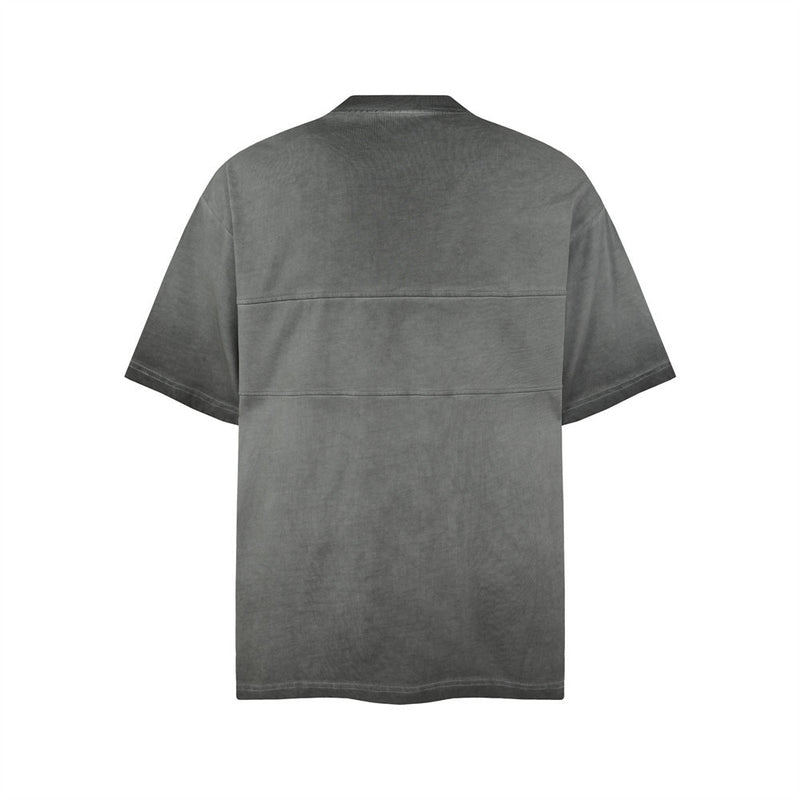 Acid Wash Oversized Henley T-Shirt with Dual Chest Pockets