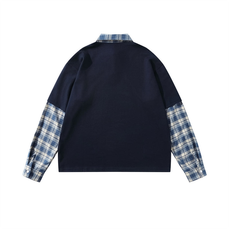 Plaid Patchwork Pullover Sweatshirt with Detachable Tie – Preppy College Style