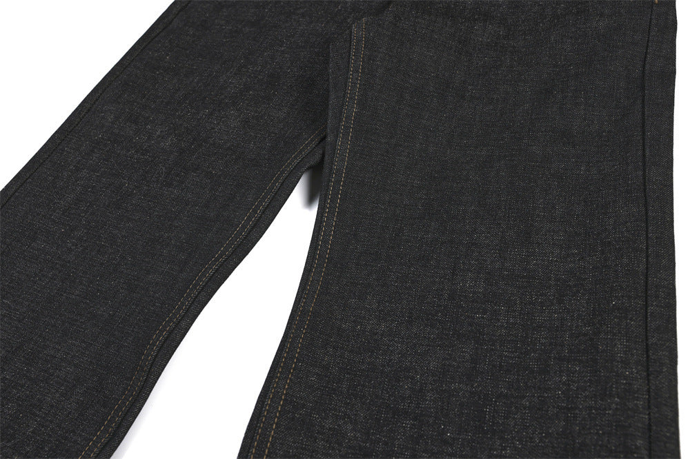 Baggy Black Jeans Men's Wide-Leg Denim with Leopard Print Pockets & Charm Detail