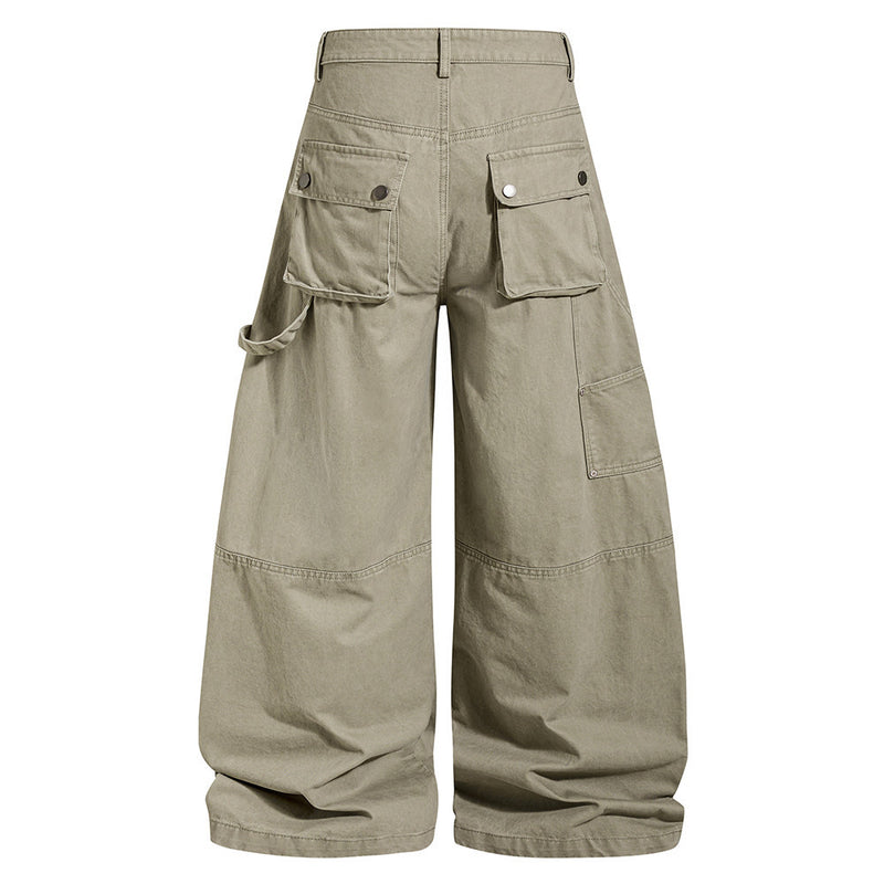 Men's Wide-Leg Cargo Pants – Loose Fit Multi-Pocket Arc-Hem Streetwear Trousers