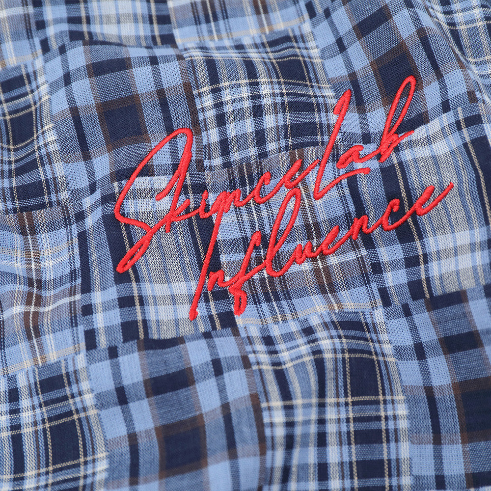 Short Sleeve Shirt Men Patchwork Madras Plaid Oversized Button-Up
