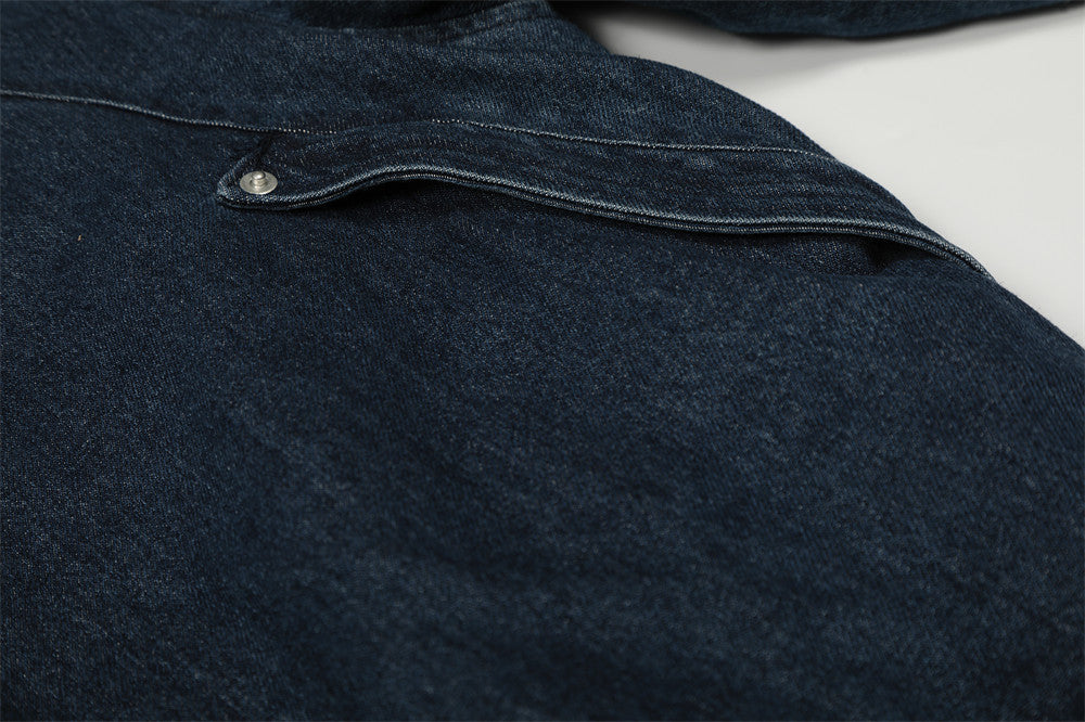 Fur-Trim Hooded Denim Bomber Jacket – Padded Winter Coat