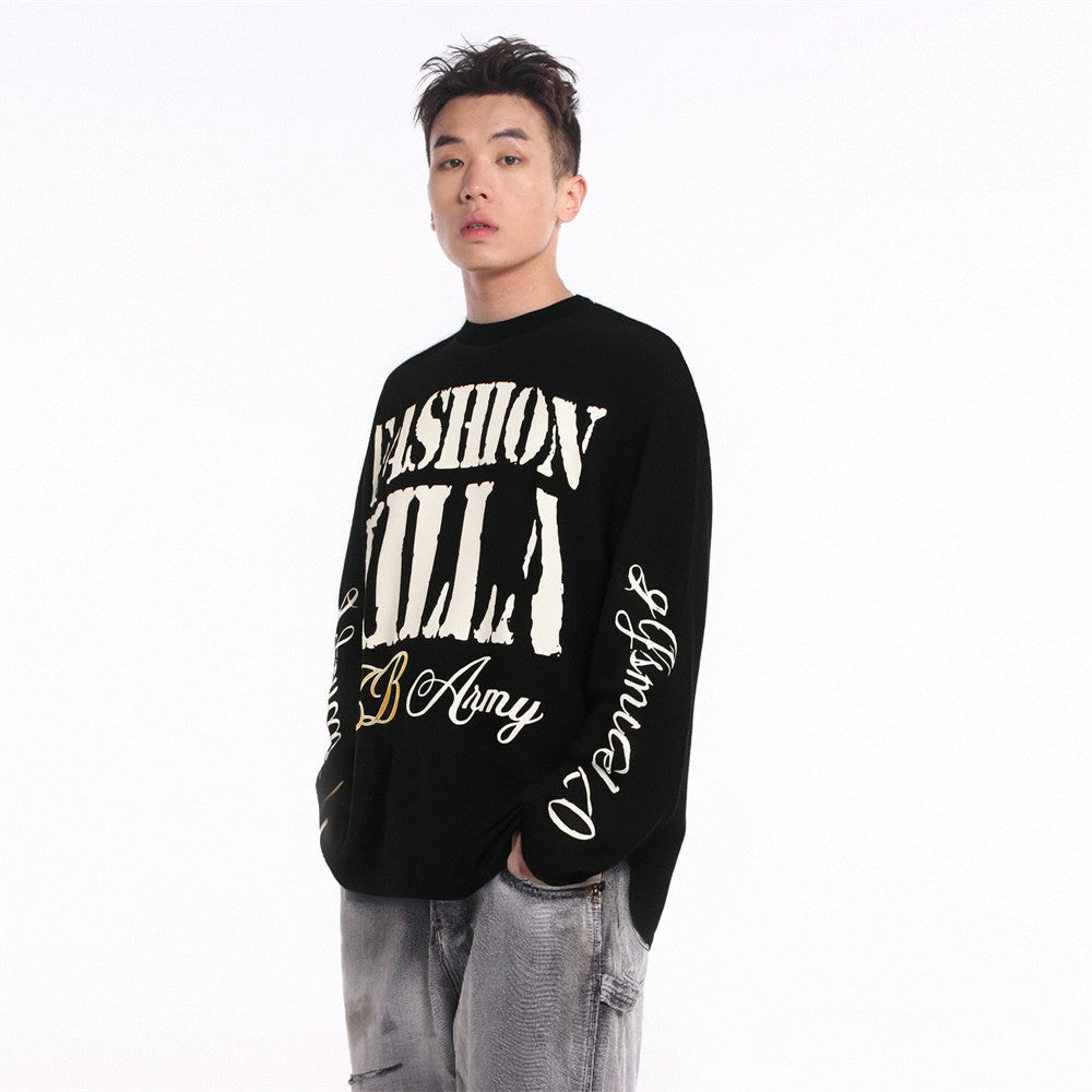 Fashion Killa Oversized Long Sleeve Graphic Tee – Waffle Knit Streetwear Top