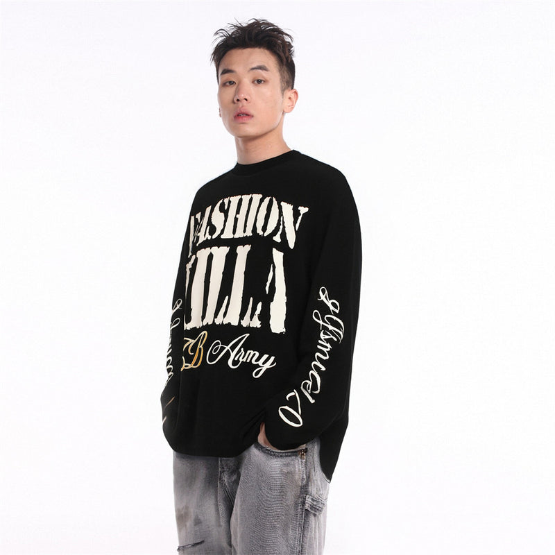 Fashion Killa Oversized Long Sleeve Graphic Tee – Waffle Knit Streetwear Top