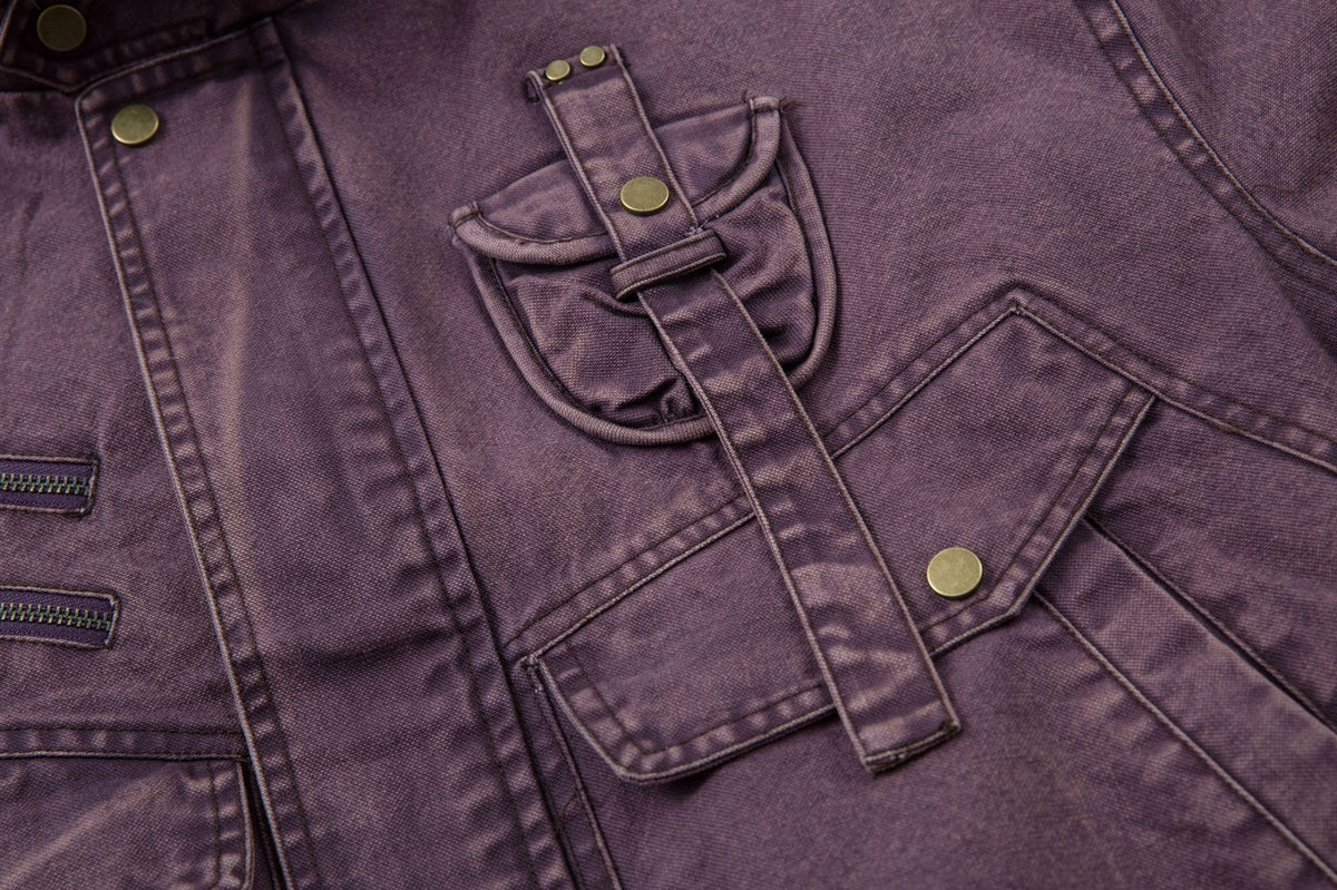 Washed Denim Bomber Jacket with Faux Fur Collar & Fleece Lining – Vintage