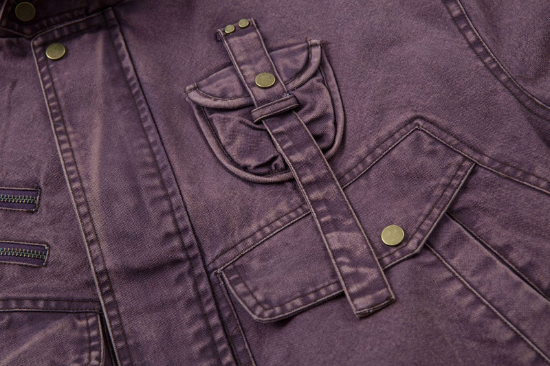 Washed Denim Bomber Jacket with Faux Fur Collar & Fleece Lining – Vintage