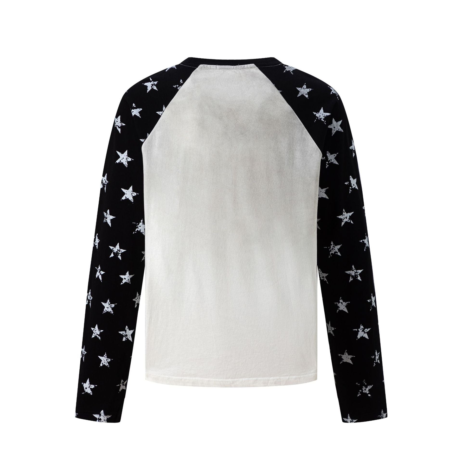Long Sleeve Raglan Tee – Star-Print Sleeves & Vintage Heraldic Graphic