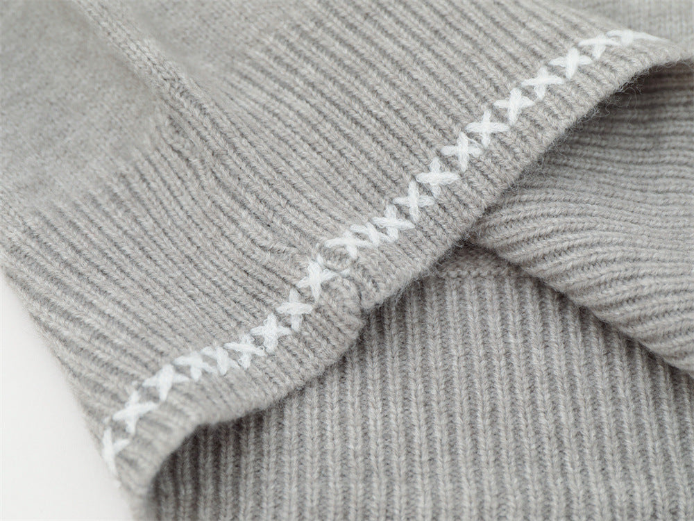 Crew Neck Sweater Men's Oversized Embroidered Knit Pullover