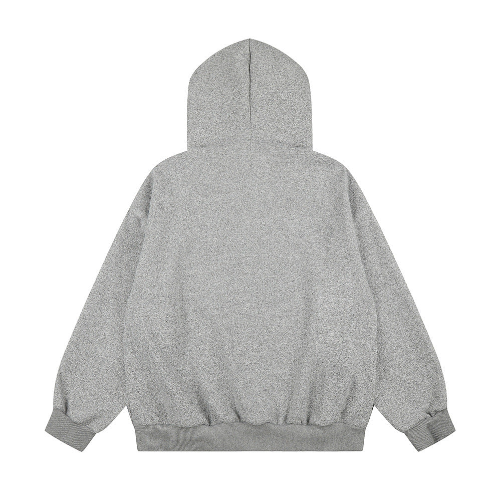 Cartoon Dog Graphic Zip-Up Hoodie – Oversized Fit with Plaid Appliqué