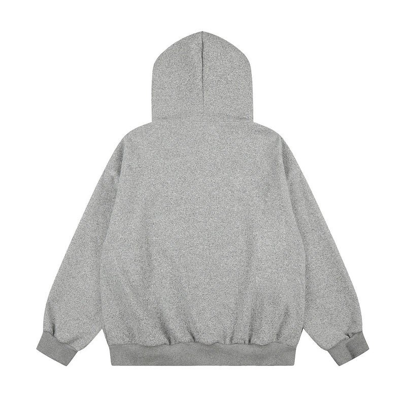 Cartoon Dog Graphic Zip-Up Hoodie – Oversized Fit with Plaid Appliqué