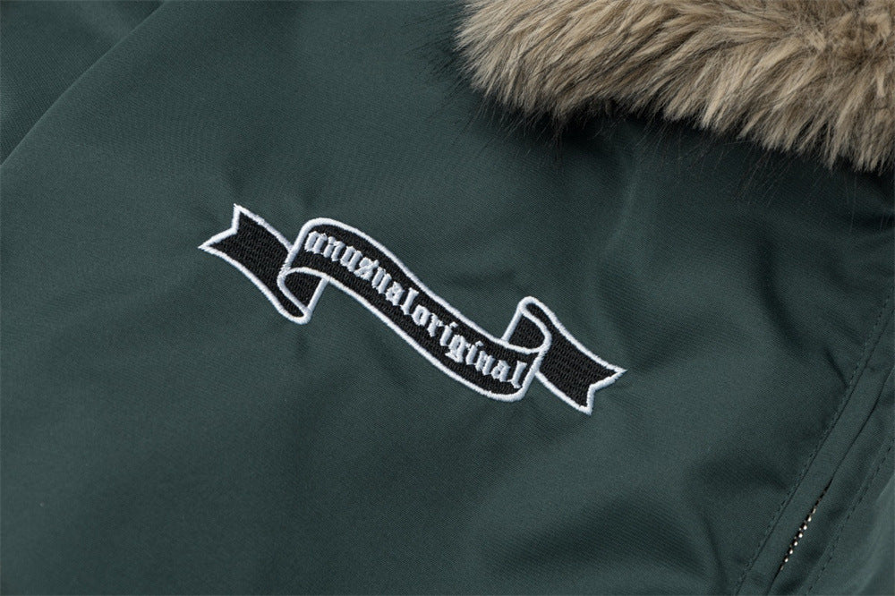 Blouson bomber homme à col en fourrure – Broderies papillons et manches froncées