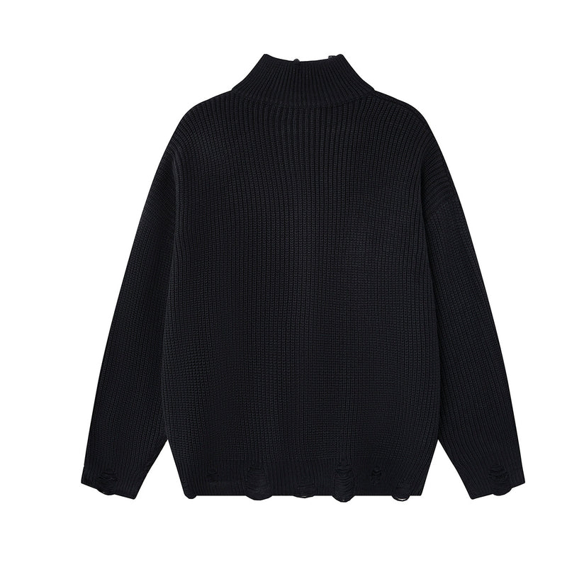 Pull col montant zippé en maille gothique à croix imprimée et effet usé