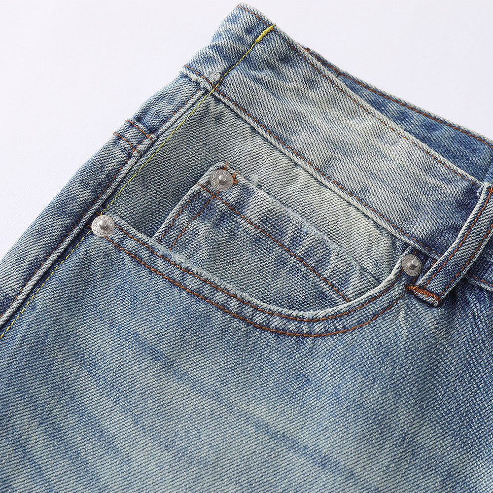 Wide-Leg Baggy Jeans Men – Light Blue Vintage Washed Straight Fit