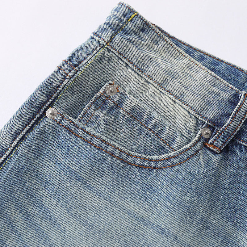 Wide-Leg Baggy Jeans Men – Light Blue Vintage Washed Straight Fit